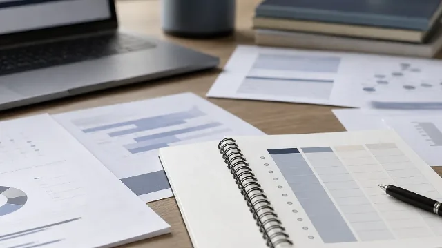 Research workspace with notes and papers for supplement methodology